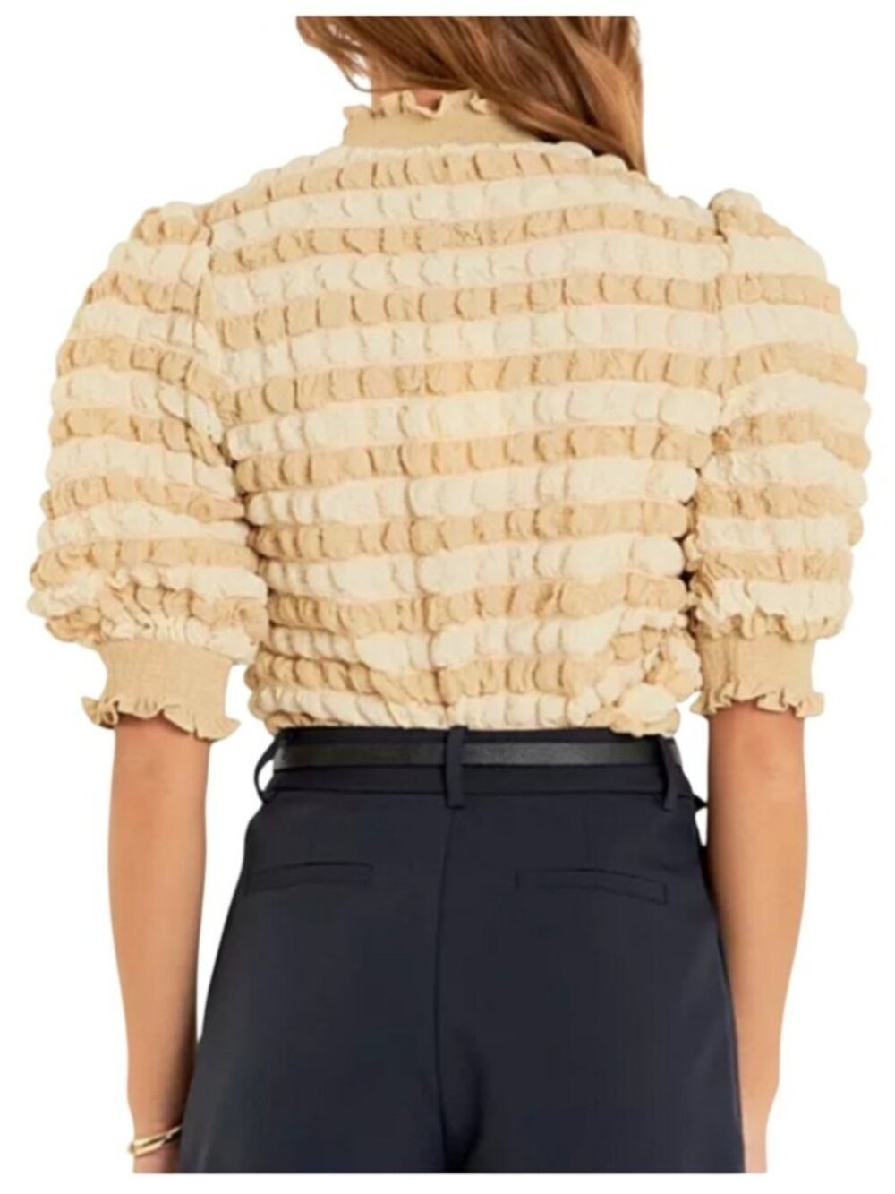 Anthropologie English Factory Women's Top Textured Mock Neck Short Sleeve Blouse - Picture 2 of 11